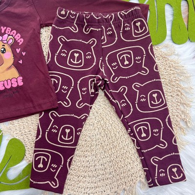 Conj. Blusa Manga Longa Petit Capybara e Calça Legging - Bordo